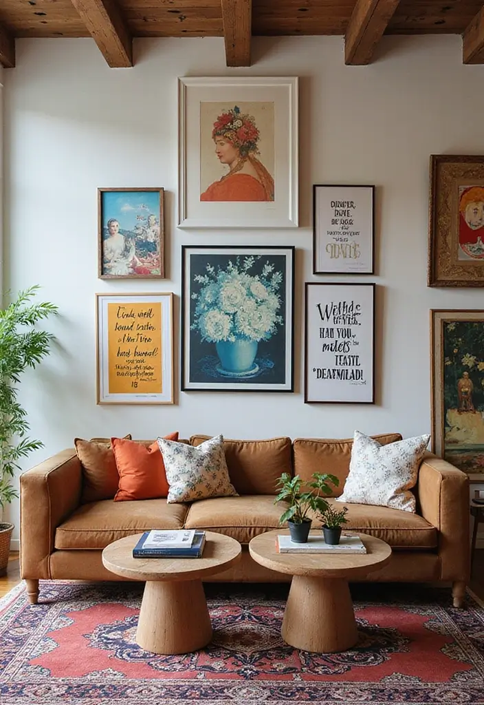 28 Gallery Living Room Ideas That Showcase Art Beautifully - 21. Text and Art Fusion