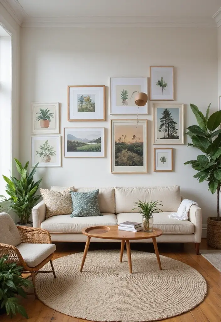 28 Gallery Living Room Ideas That Showcase Art Beautifully - 22. Outdoor-Inspired Decor