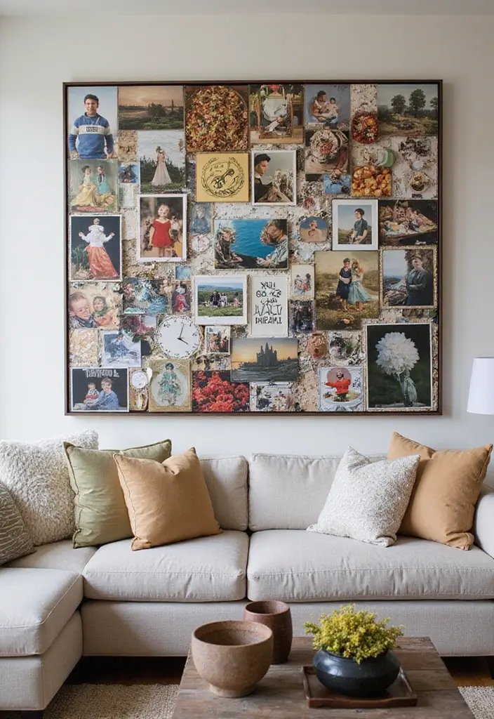 28 Gallery Living Room Ideas That Showcase Art Beautifully - 23. Personalized Art Collage
