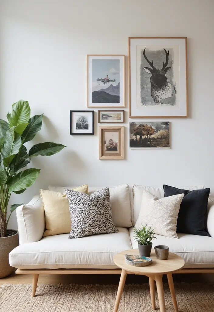 28 Gallery Living Room Ideas That Showcase Art Beautifully - 24. Framed Collections