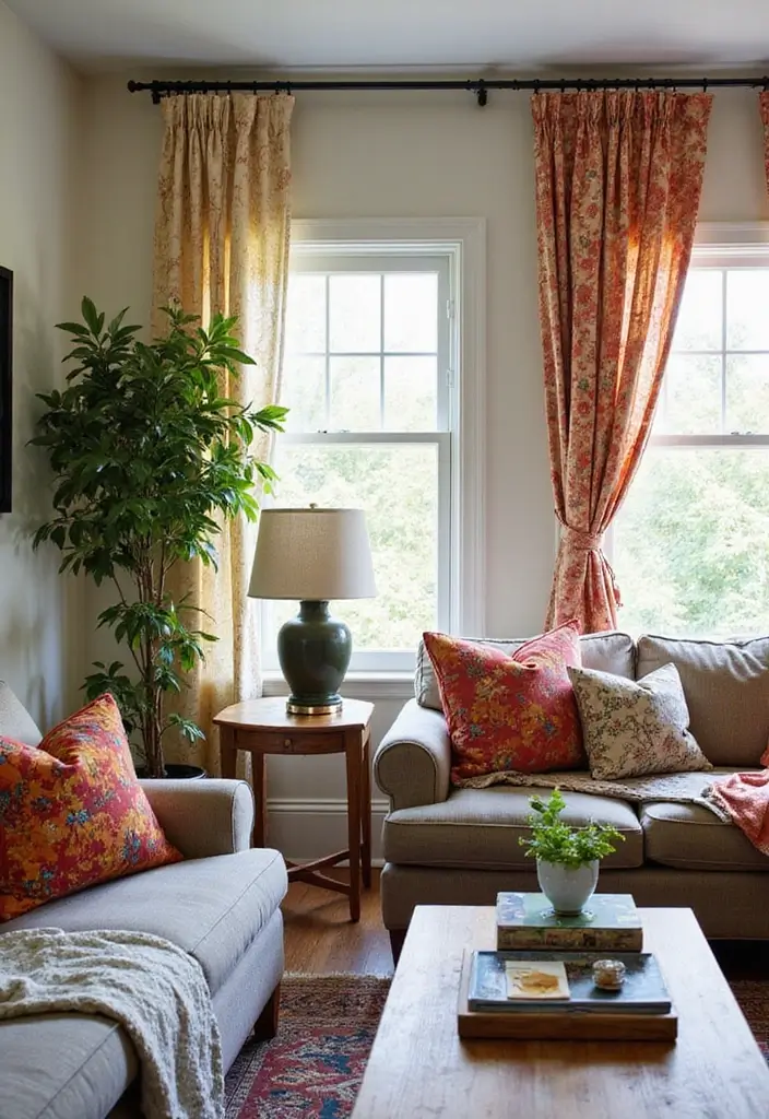 28 Gallery Living Room Ideas That Showcase Art Beautifully - 26. Art-infused Textiles