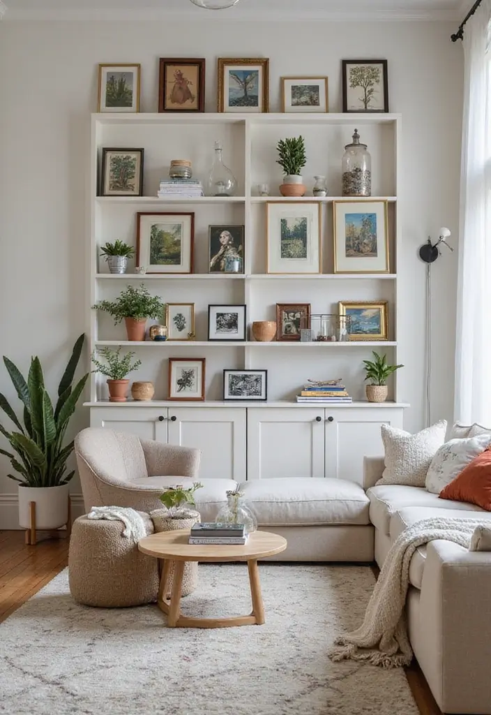 28 Gallery Living Room Ideas That Showcase Art Beautifully - 27. Creative Art Storage