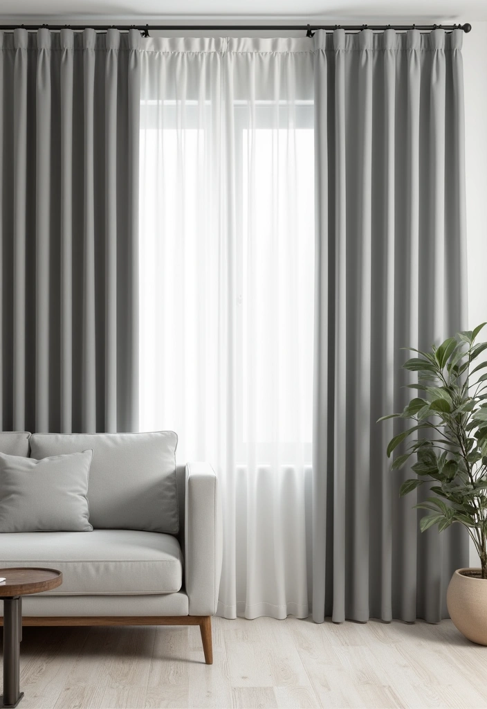 28 Grey Living Room Curtain Ideas That Add Softness and Depth - 10. Minimalist Designs