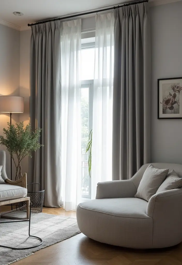 28 Grey Living Room Curtain Ideas That Add Softness and Depth - 12. Tie-Back Styles