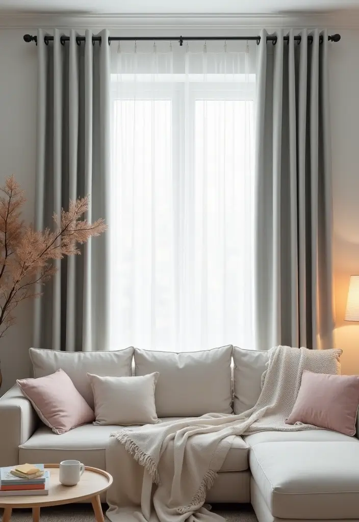 28 Grey Living Room Curtain Ideas That Add Softness and Depth - 13. Soft Hues