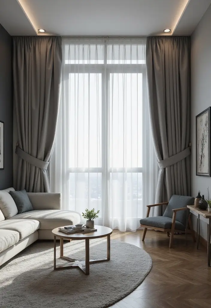 28 Grey Living Room Curtain Ideas That Add Softness and Depth - 16. Optical Illusions