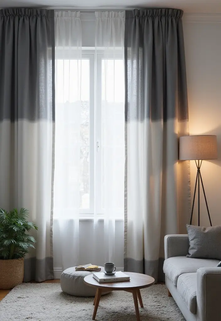 28 Grey Living Room Curtain Ideas That Add Softness and Depth - 17. Ombre Effects