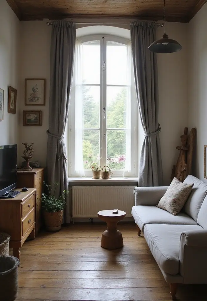 28 Grey Living Room Curtain Ideas That Add Softness and Depth - 18. Rustic Touches