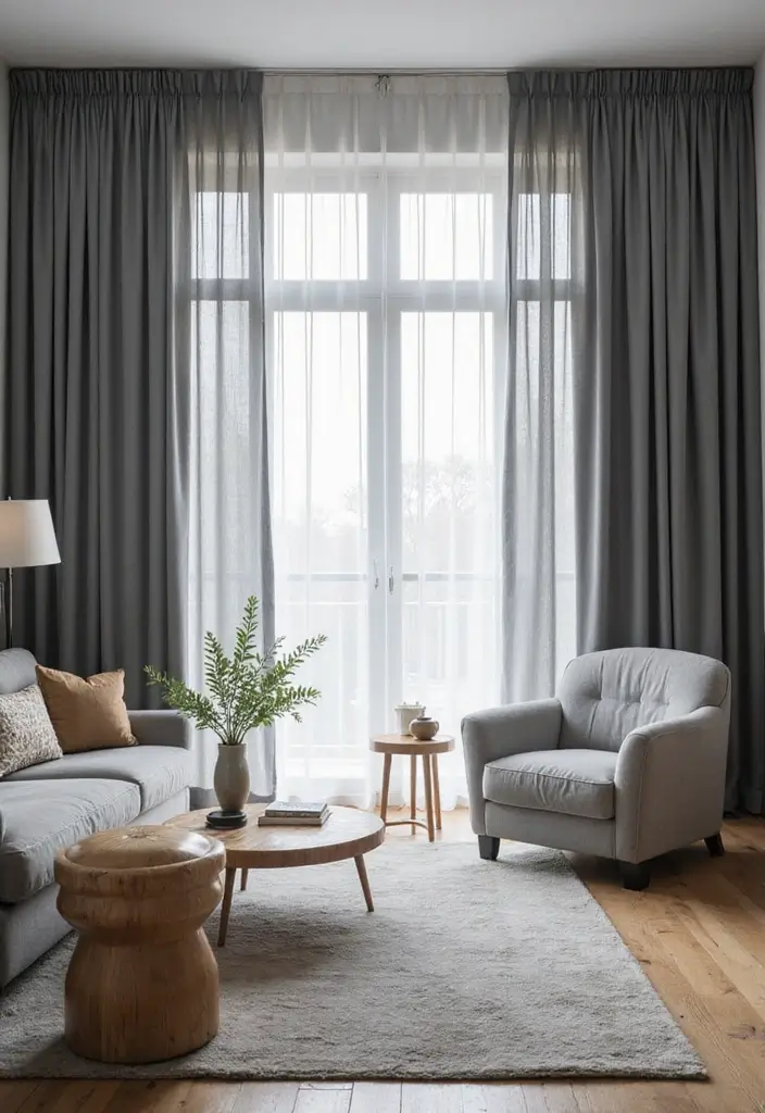28 Grey Living Room Curtain Ideas That Add Softness and Depth - 20. Floating Curtains