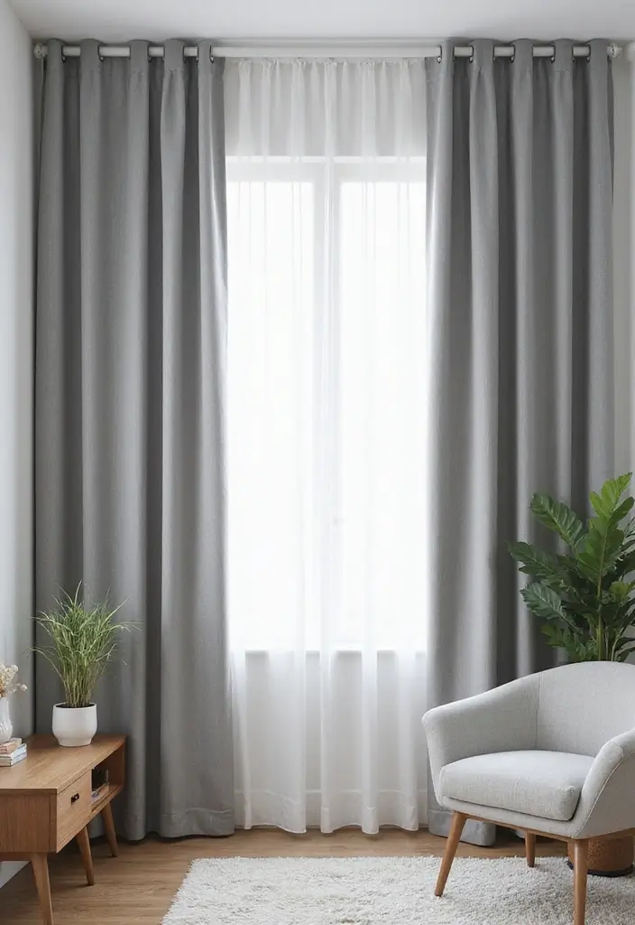 28 Grey Living Room Curtain Ideas That Add Softness and Depth - 22. Minimalist Patterns
