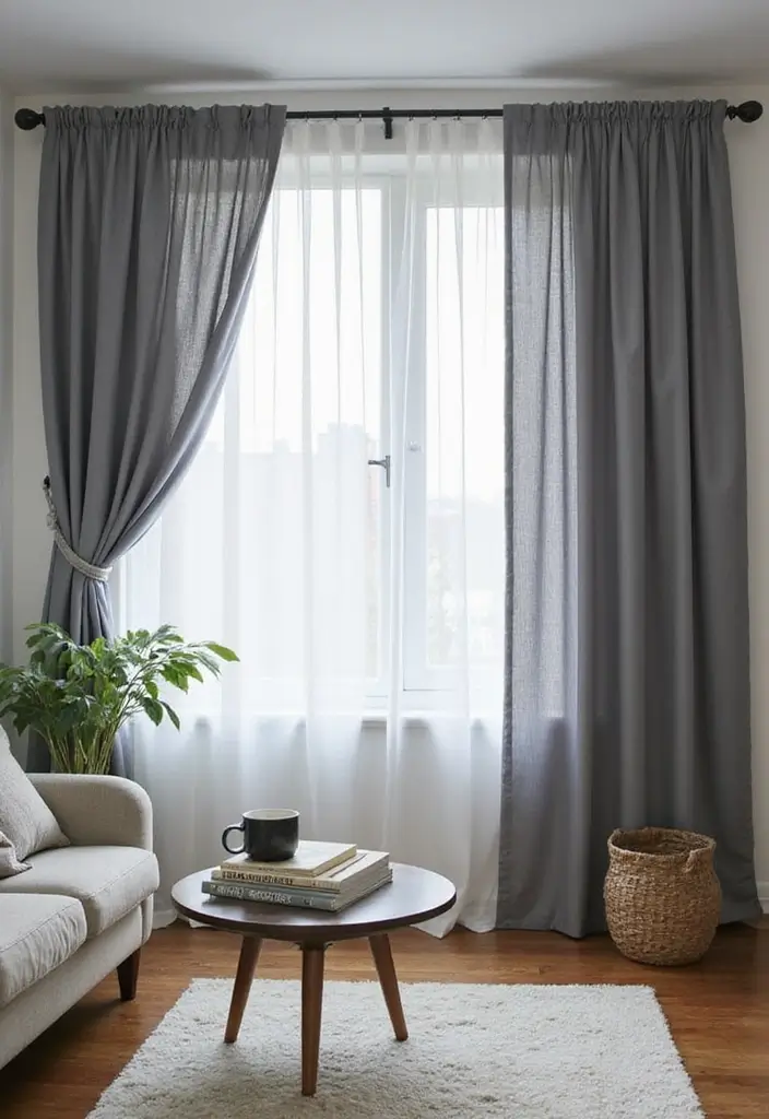 28 Grey Living Room Curtain Ideas That Add Softness and Depth - 24. Versatile Layers