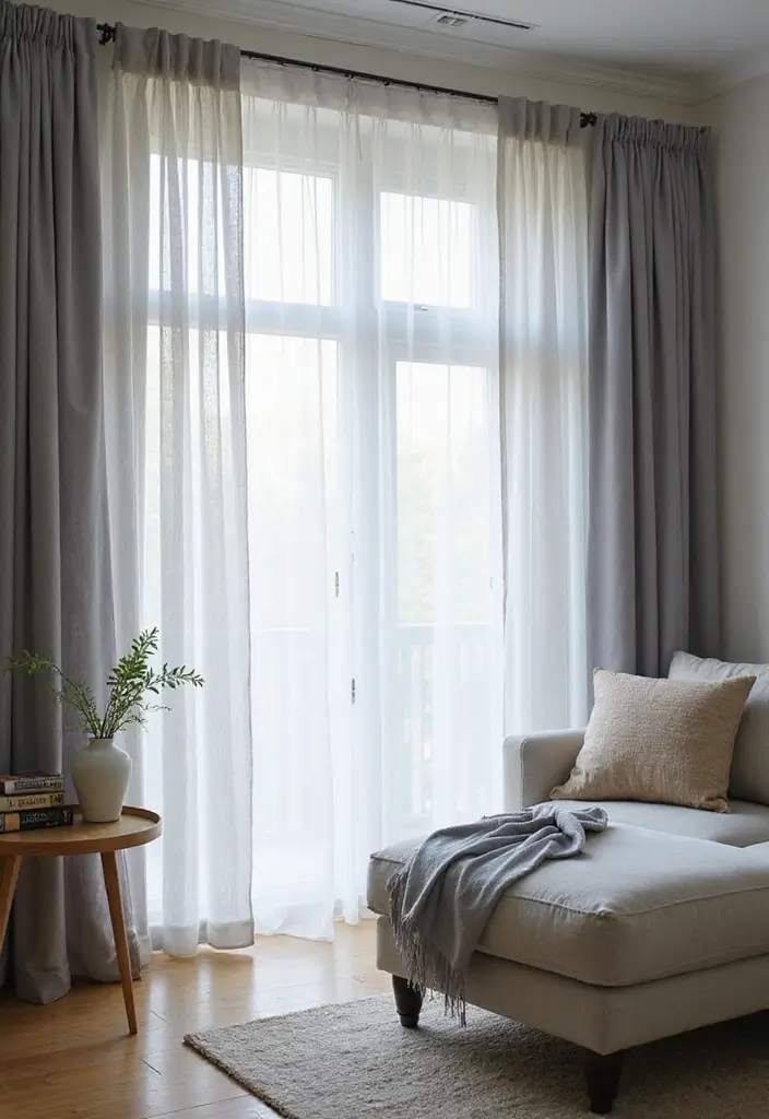 28 Grey Living Room Curtain Ideas That Add Softness and Depth - 25. Ethereal Layers