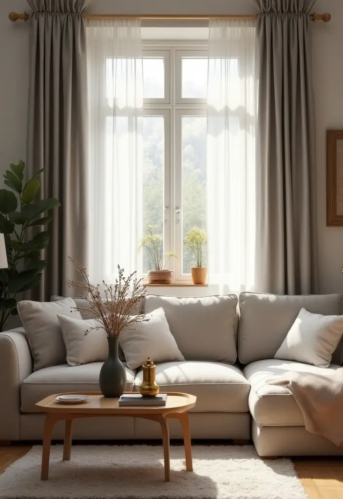 28 Grey Living Room Curtain Ideas That Add Softness and Depth - 26. Light-Filtering Fabrics