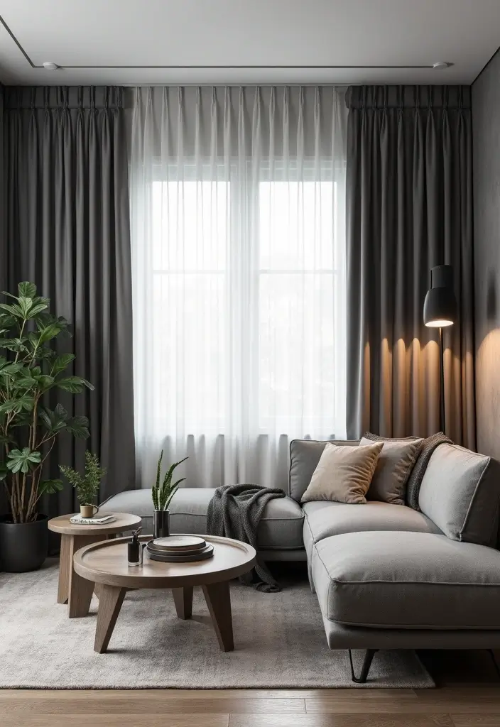 28 Grey Living Room Curtain Ideas That Add Softness and Depth - 28. Urban Elegance