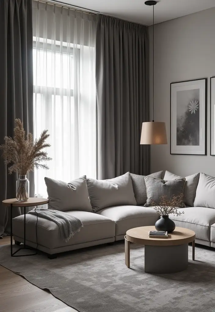 28 Grey Living Room Curtain Ideas That Add Softness and Depth - 3. Monochromatic Magic