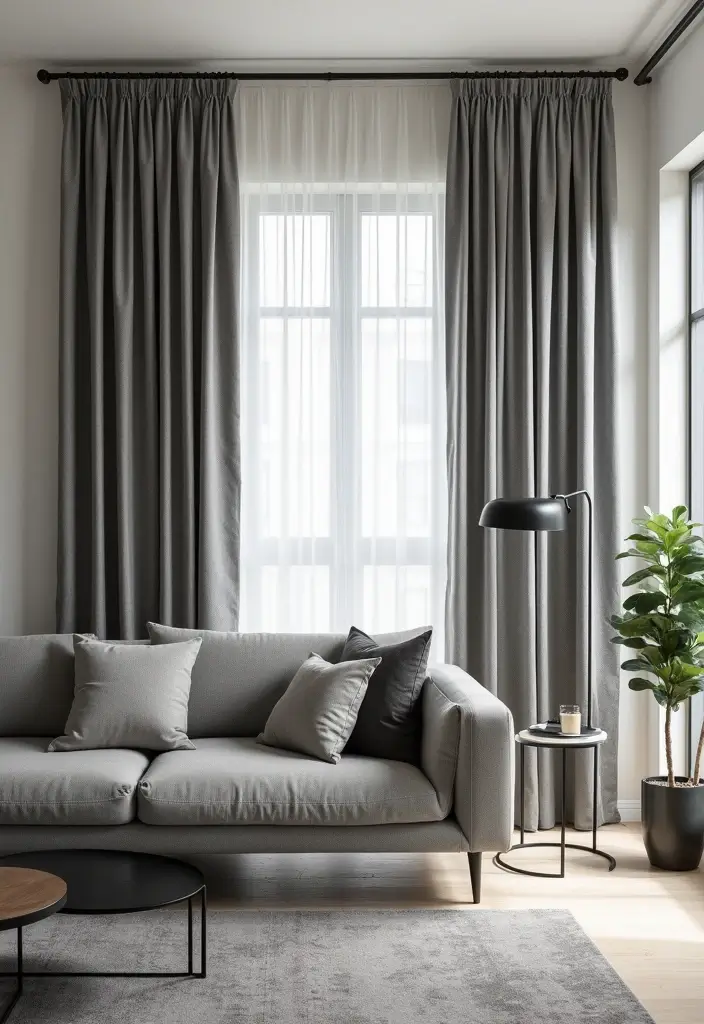 28 Grey Living Room Curtain Ideas That Add Softness and Depth - 9. Geometric Prints