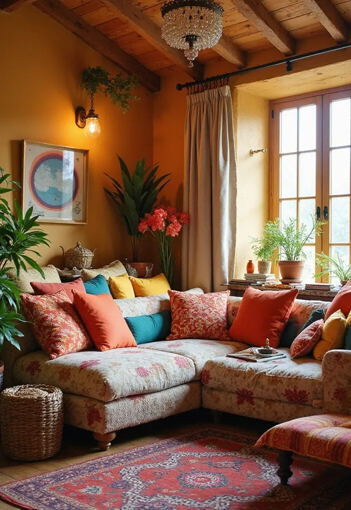 28 Hippy Living Room Ideas That Feel Eclectic and Carefree - 19. Play with Color Combinations