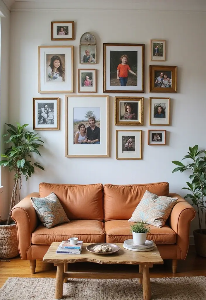 28 Hippy Living Room Ideas That Feel Eclectic and Carefree - 24. Create a Gallery of Memories