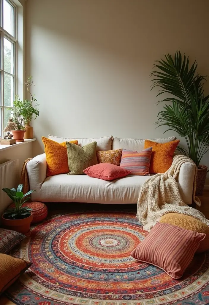 28 Hippy Living Room Ideas That Feel Eclectic and Carefree - 4. Cozy Seating Arrangements