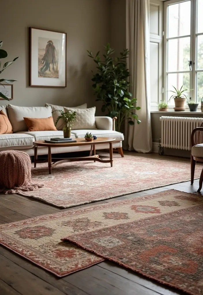 28 Hippy Living Room Ideas That Feel Eclectic and Carefree - 6. Layered Rugs