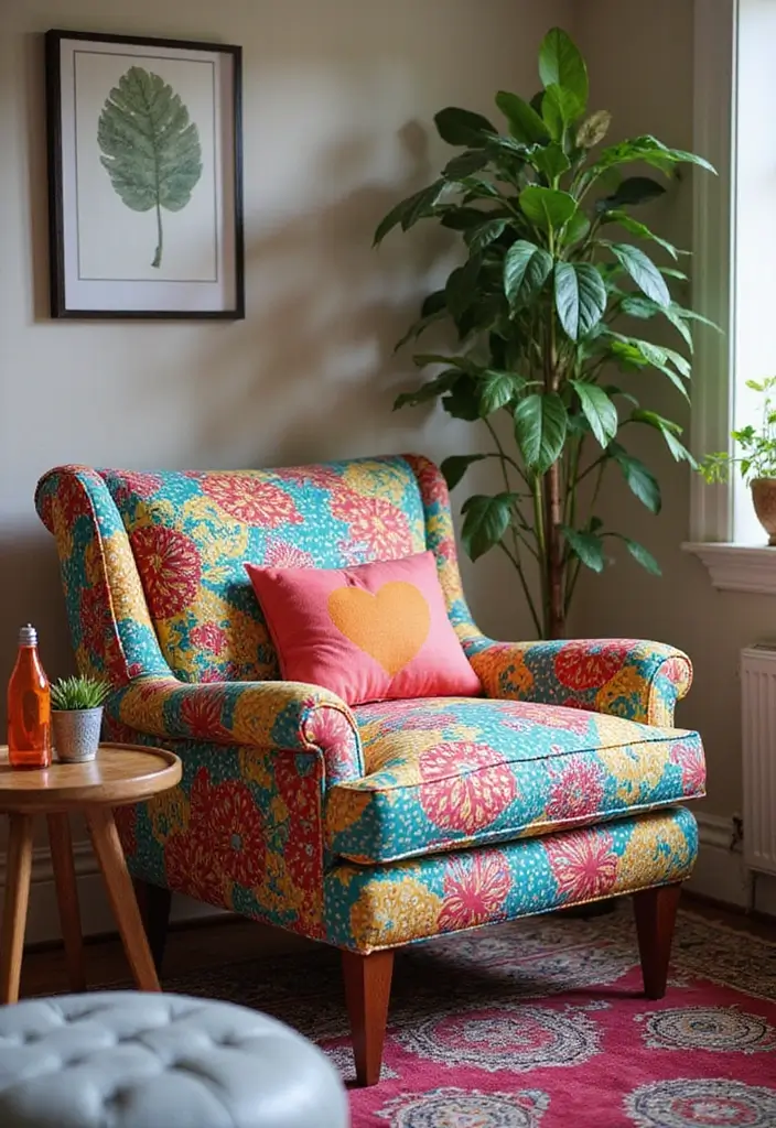 28 Living Room Accent Chairs Ideas That Add Style and Comfort - 10. Colorful Fabric Chair