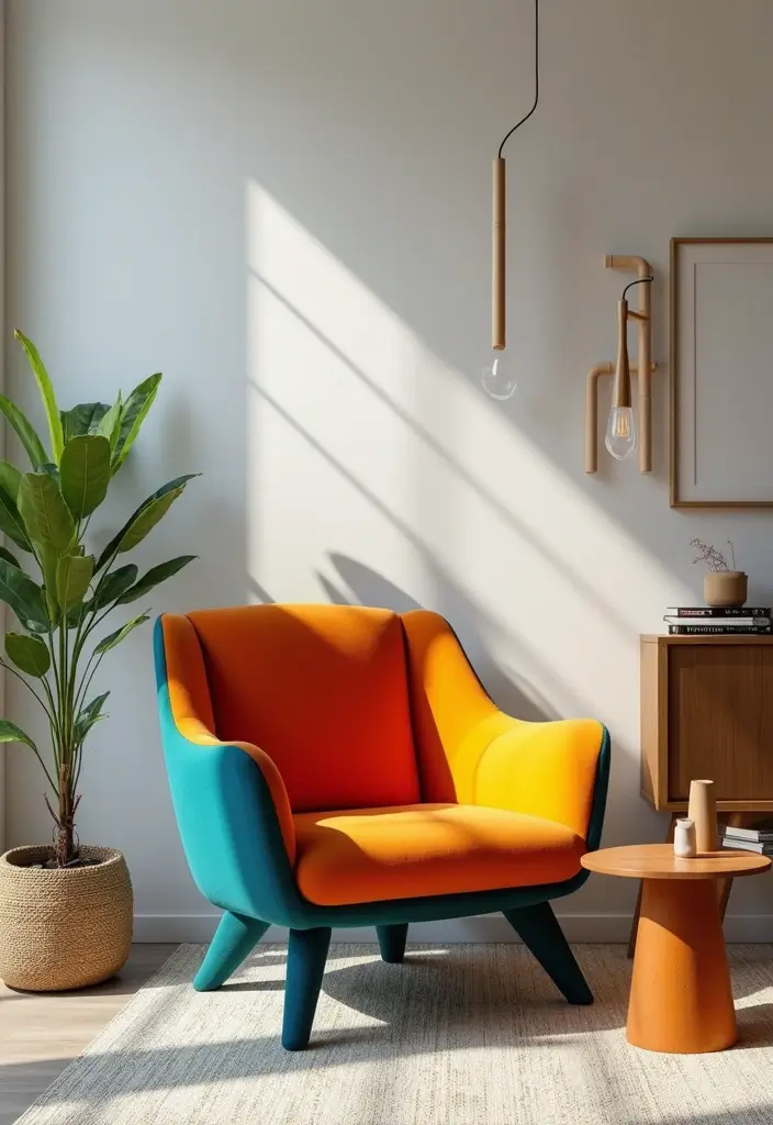 28 Living Room Accent Chairs Ideas That Add Style and Comfort - 13. Artistic Statement Chair