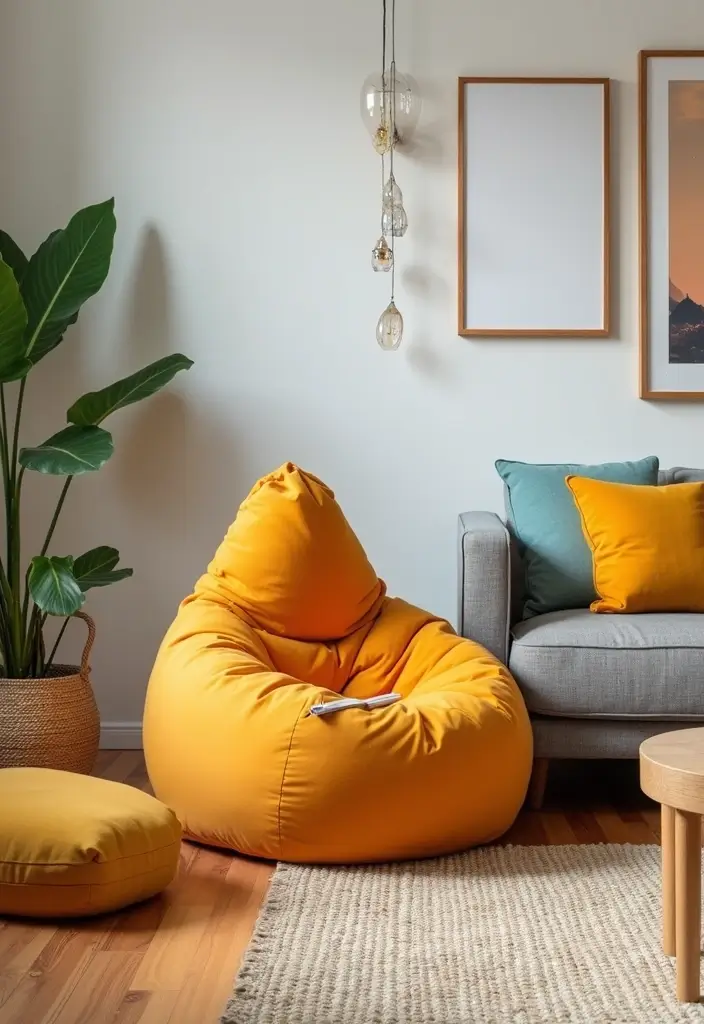 28 Living Room Accent Chairs Ideas That Add Style and Comfort - 15. Chic Bean Bag Chair