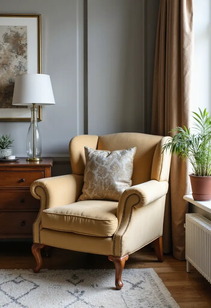 28 Living Room Accent Chairs Ideas That Add Style and Comfort - 24. Vintage-Inspired Chair