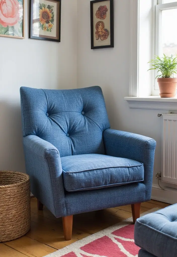 28 Living Room Accent Chairs Ideas That Add Style and Comfort - 5. Upcycled Denim Chair