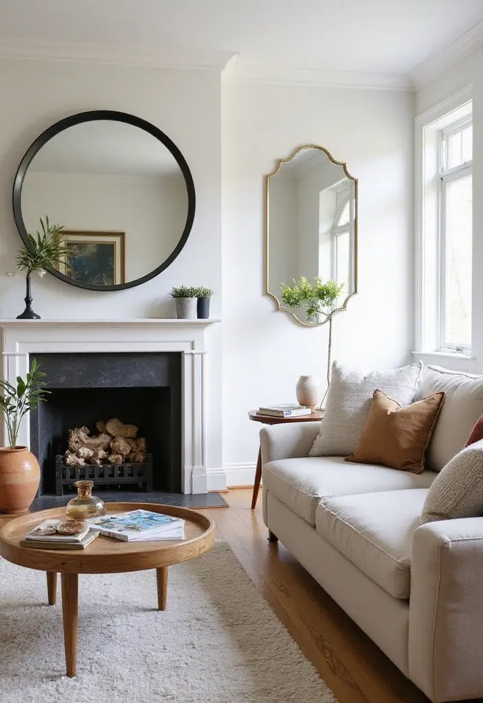 28 Living Room Mid Century Ideas That Feel Retro and Sophisticated - 23. Statement Mirrors
