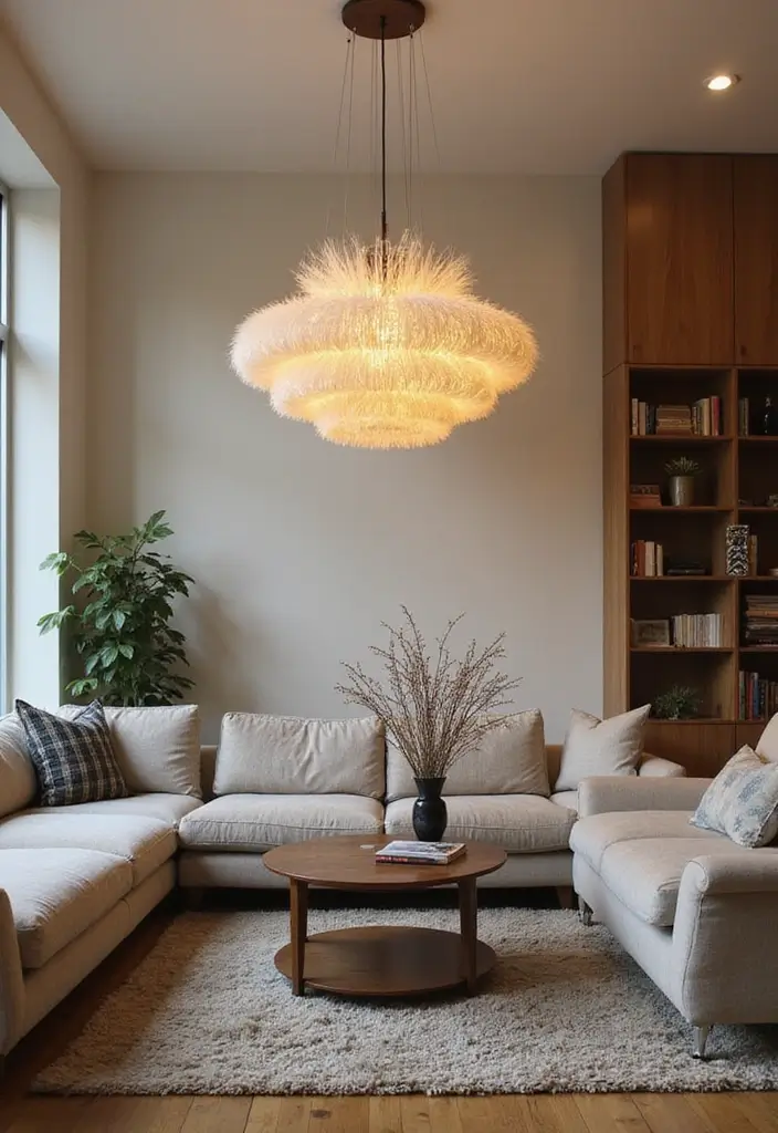 28 Living Room Mid Century Ideas That Feel Retro and Sophisticated - 4. Statement Lighting