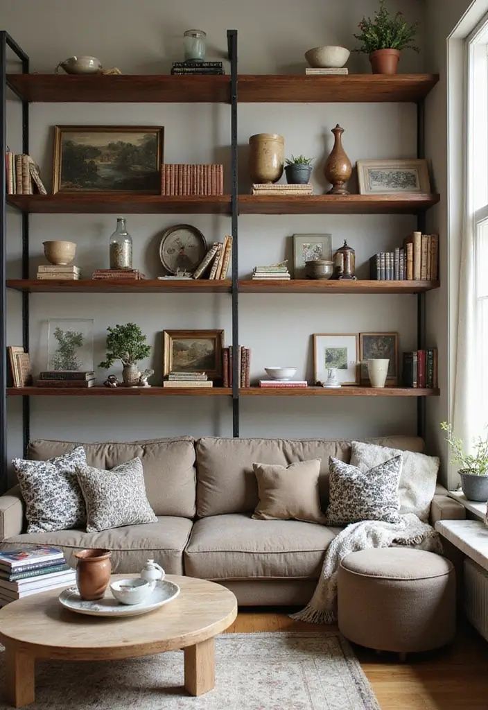 28 Living Room Mid Century Ideas That Feel Retro and Sophisticated - 6. Open Shelving