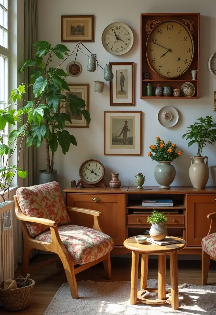 28 Living Room Mid Century Ideas That Feel Retro and Sophisticated - 7. Vintage Accents