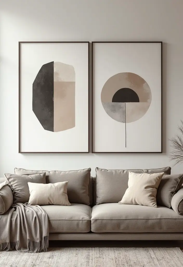 28 Living Room Mid Century Ideas That Feel Retro and Sophisticated - 9. Minimalist Art