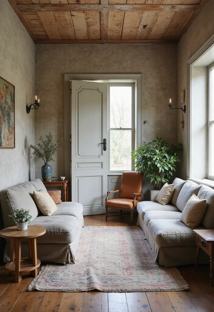 28 Living Room Partition Design Ideas That Create Open Flow - 13. Vintage Doors as Dividers