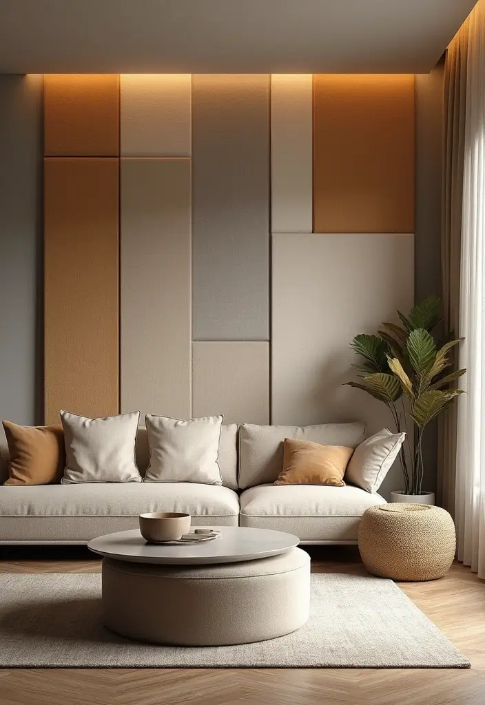 28 Living Room Partition Design Ideas That Create Open Flow - 14. Fabric Wall Panels