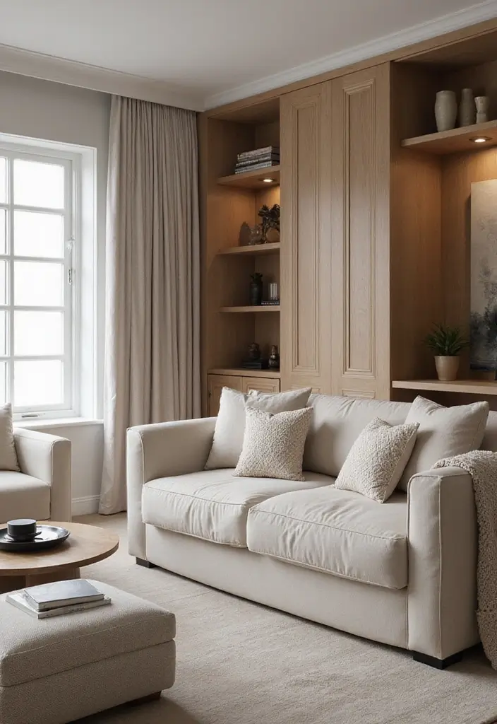 28 Living Room Partition Design Ideas That Create Open Flow - 15. Built-In Cabinet Partitions