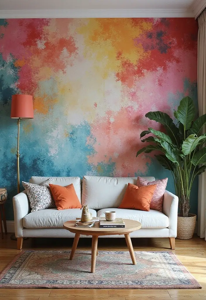 28 Living Room Partition Design Ideas That Create Open Flow - 16. Artistic Wall Murals