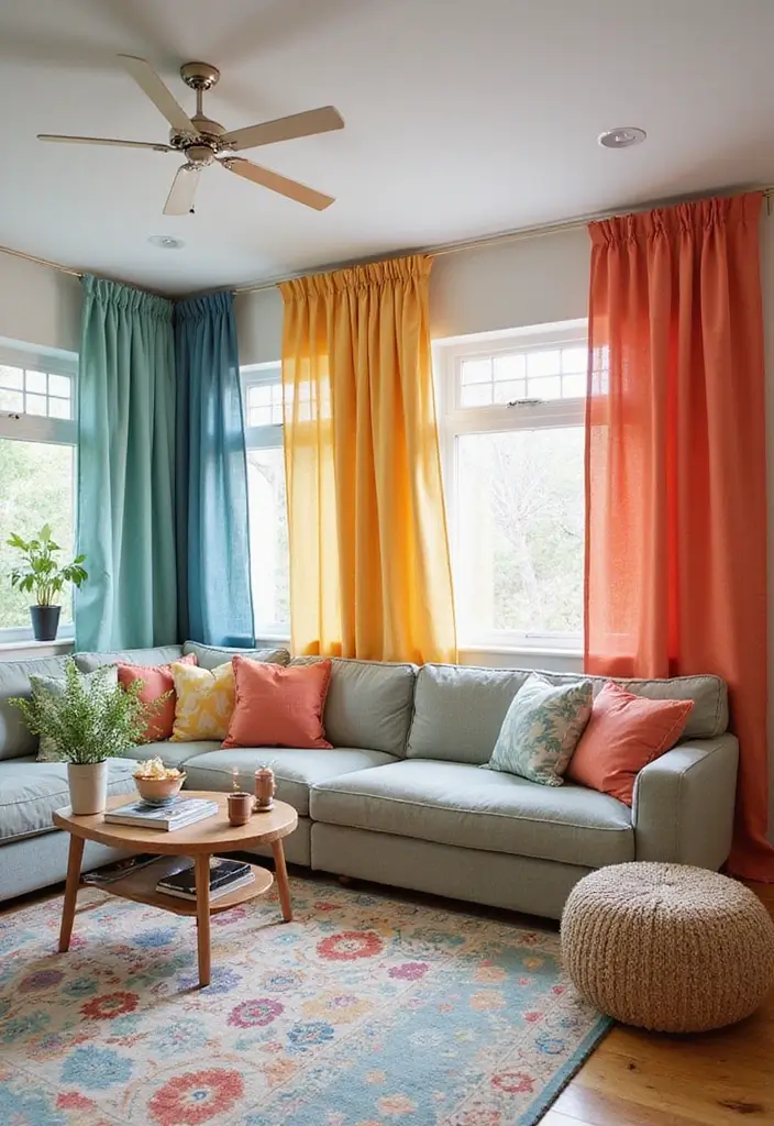 28 Living Room Partition Design Ideas That Create Open Flow - 18. Tension Rod Dividers