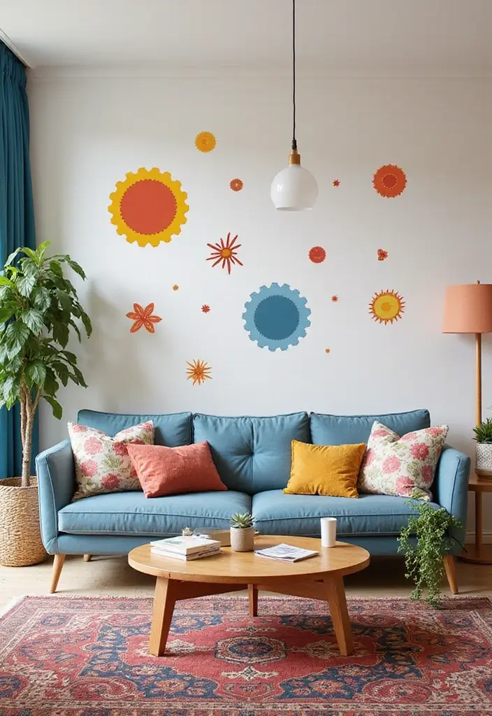 28 Living Room Partition Design Ideas That Create Open Flow - 20. Vinyl Wall Decals