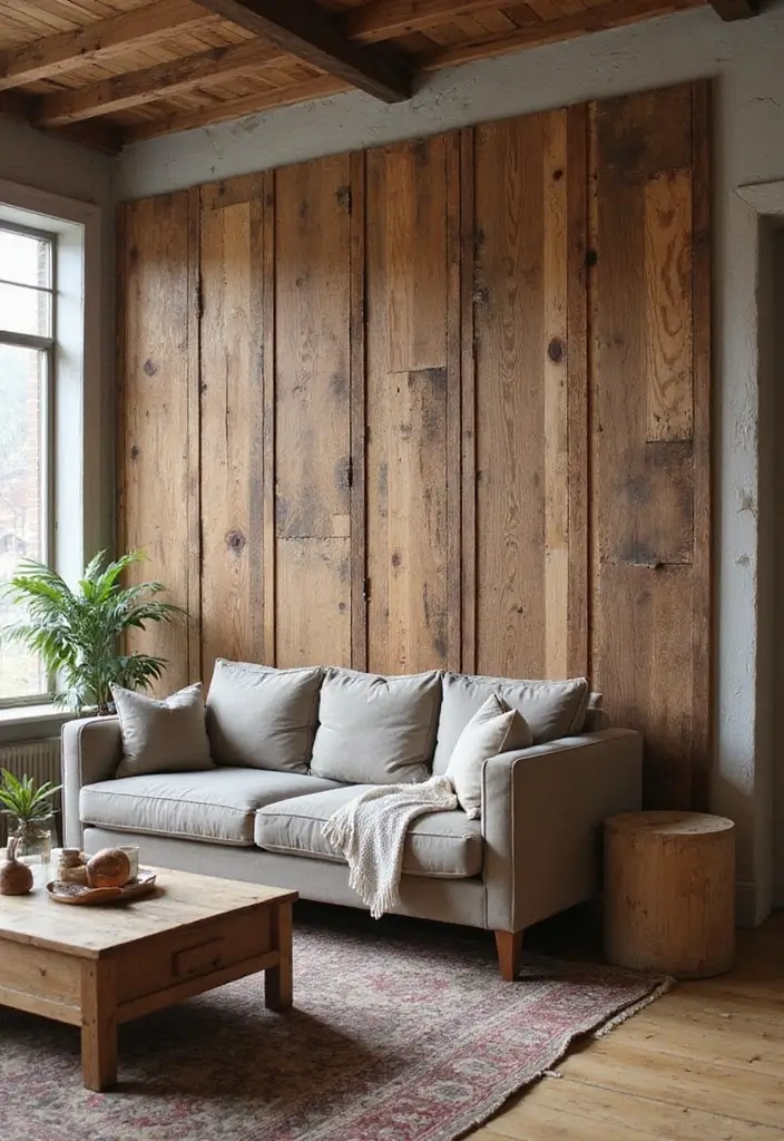 28 Living Room Partition Design Ideas That Create Open Flow - 23. Reclaimed Wood Panels