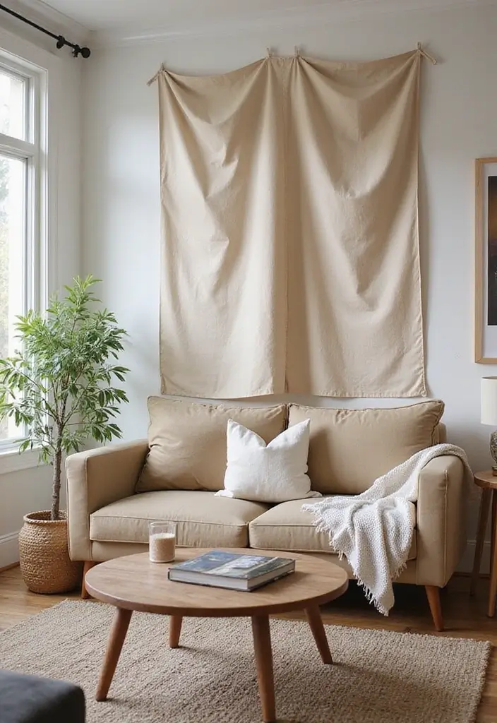 28 Living Room Partition Design Ideas That Create Open Flow - 26. DIY Fabric Panels