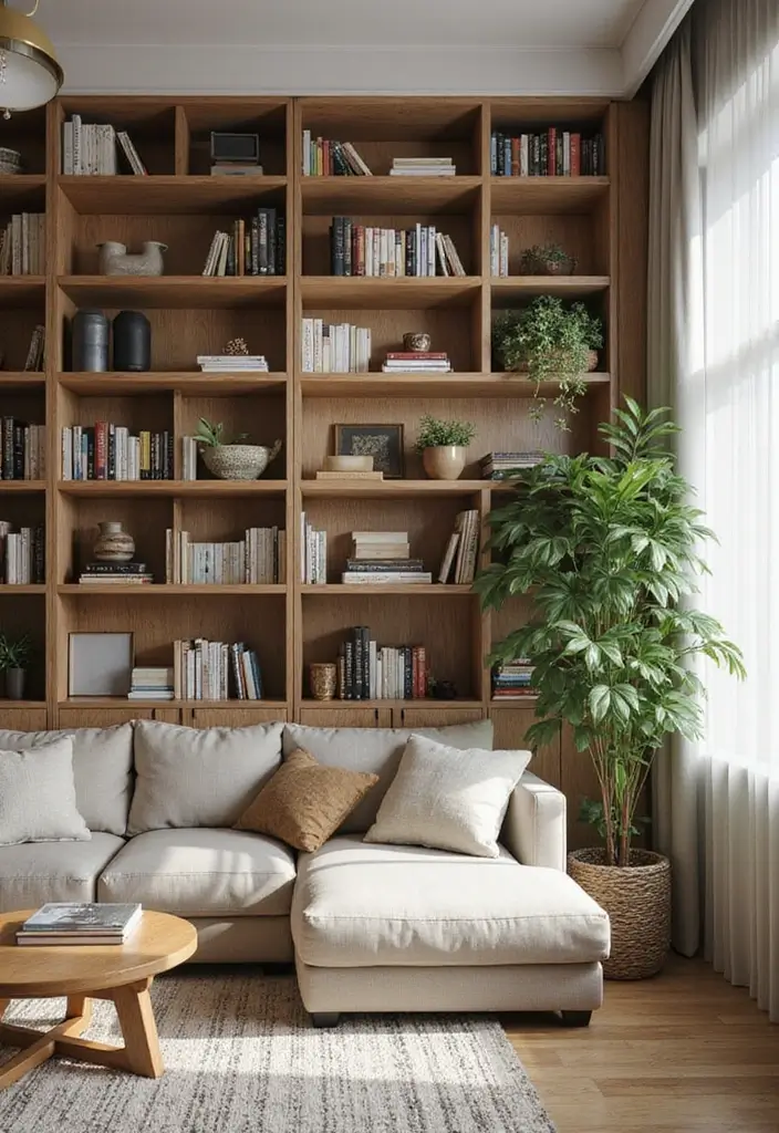 28 Living Room Partition Design Ideas That Create Open Flow - 3. Multipurpose Bookshelves