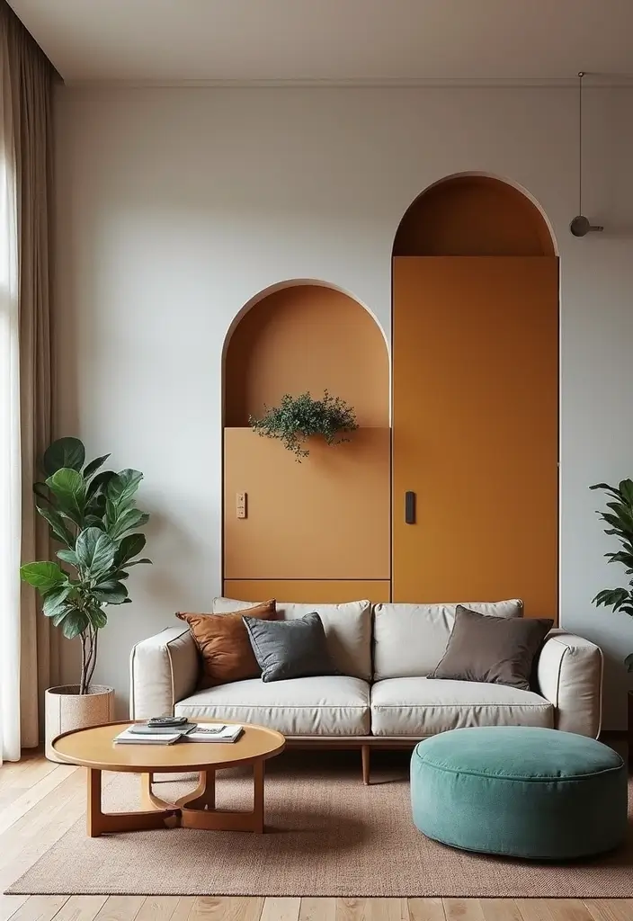 28 Living Room Partition Design Ideas That Create Open Flow - 5. Geometric Partition Designs