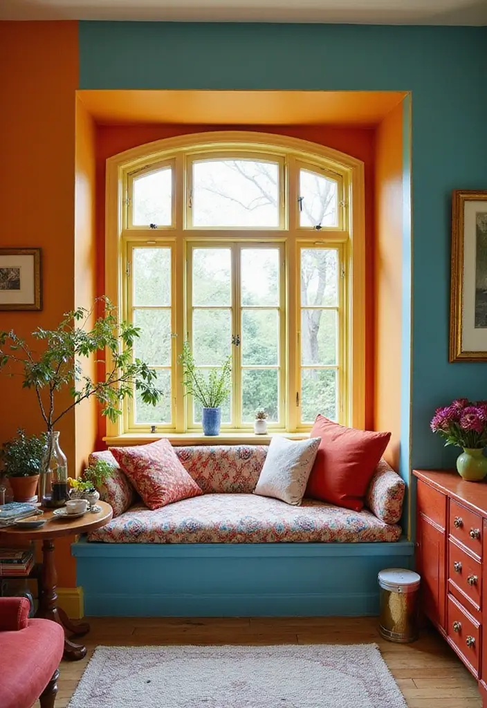 28 Living Room Window Seat Ideas That Create a Cozy Nook - 18. Pop of Color with Paint