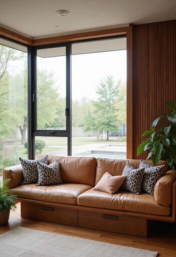 28 Living Room Window Seat Ideas That Create a Cozy Nook - 22. Mid-Century Modern Touch
