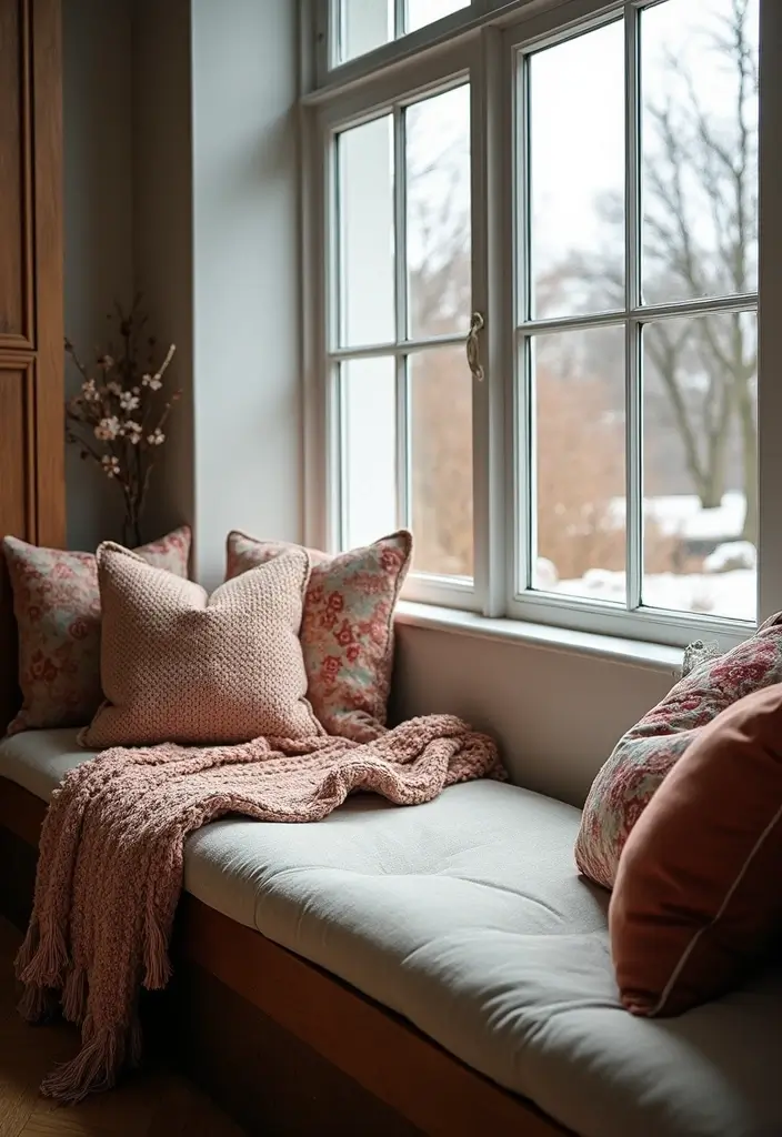 28 Living Room Window Seat Ideas That Create a Cozy Nook - 24. Combining Textures and Patterns