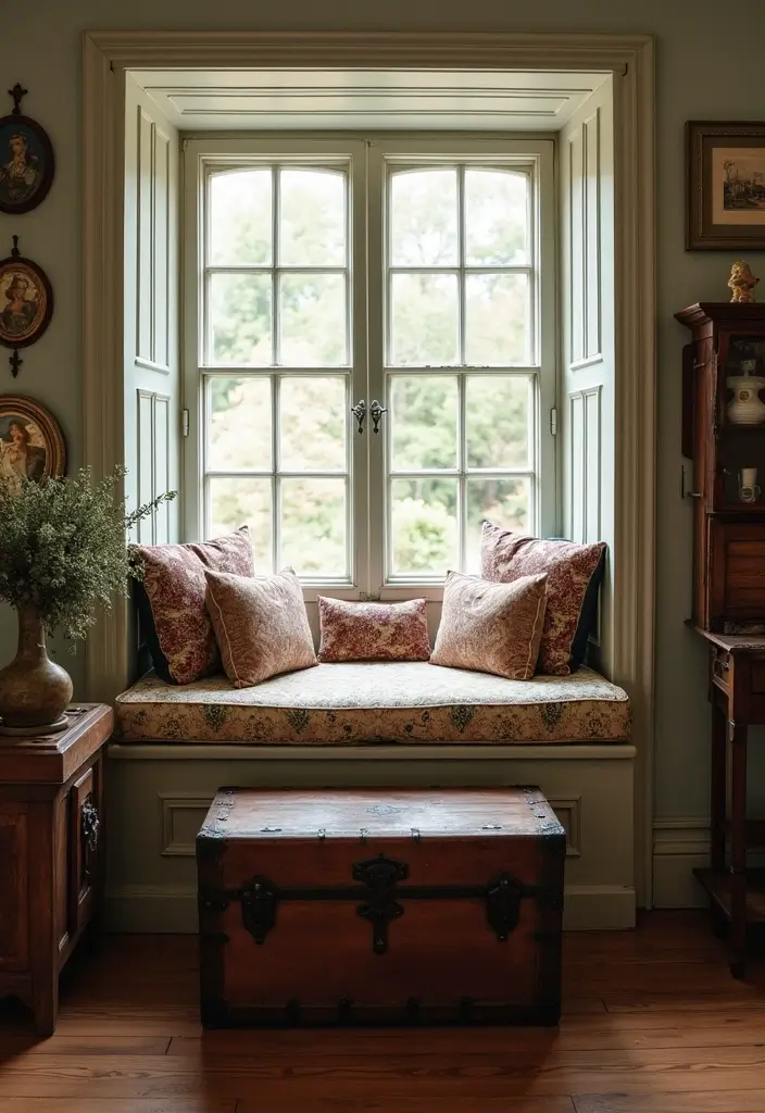 28 Living Room Window Seat Ideas That Create a Cozy Nook - 6. Vintage Vibes with a Twist