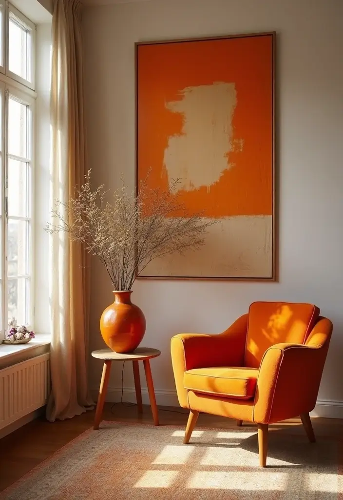 28 Orange Living Room Ideas That Feel Vibrant and Energetic - 13. Vintage Orange Decor Pieces