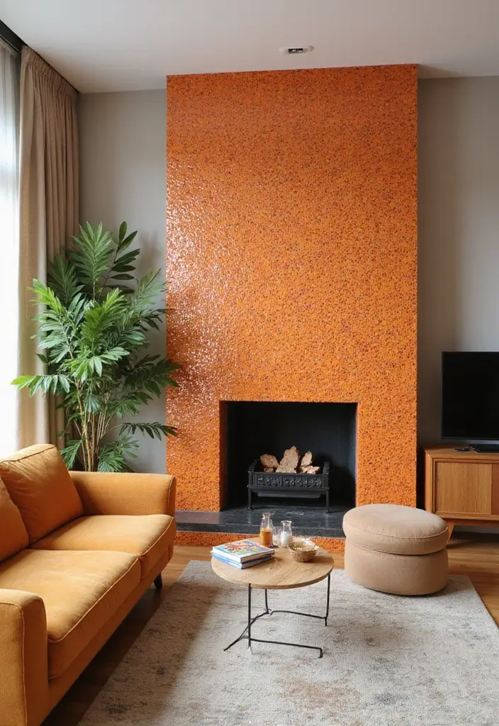 28 Orange Living Room Ideas That Feel Vibrant and Energetic - 21. Orange Mosaic Tiles